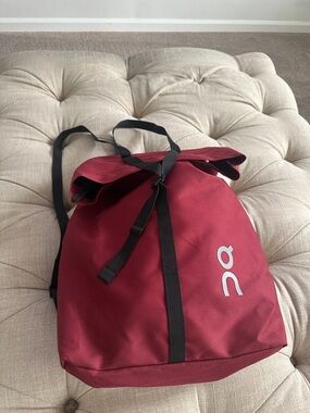 On Running Maroon Roll-Top Backpack with Black Straps